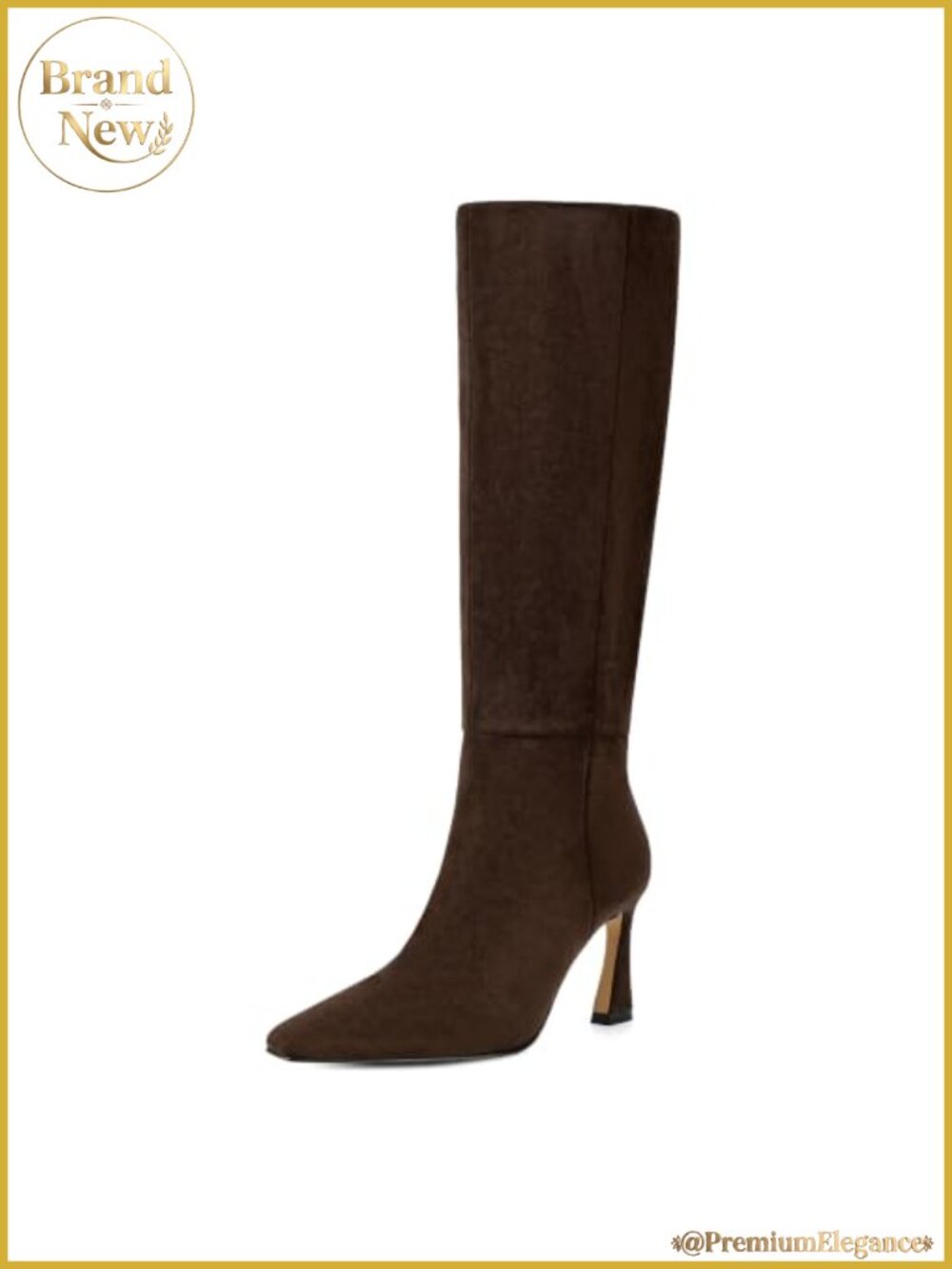 Knee High Boots for Women Square Toe Tall Faux Suede Stiletto Heel